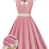 Pink 1950s Sweetheart Collar Bow Swing Dress -Women's Fashion Sales 01 2fcf60e4 21c7 4888 bd2b b007d49cbe6a