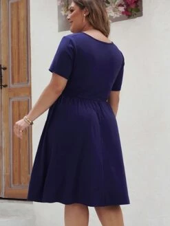 [Plus Size] Deep Blue 1950s Solid Front Cross Dress -Women's Fashion Sales 02 9d8aabbe 7d5c 45dc b346 fd25e15b66b0