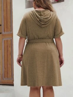 [Plus Size] Khaki 1950s Solid Hooded Belt Dress -Women's Fashion Sales 04 71d34597 764f 4f27 80ba 01982d723c30