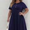 [Plus Size] Deep Blue 1950s Solid Front Cross Dress -Women's Fashion Sales 05 3249fa5f 0fd7 4285 afa5 a0235f492528