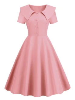 1950s Solid Lapel Swing Dress -Women's Fashion Sales 05 7aa04b52 0500 44ca a5bd 5c34a27aa130