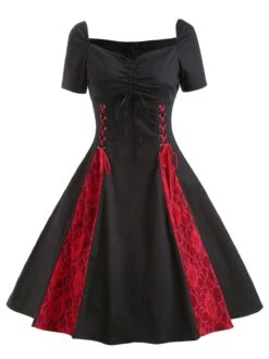 1980s Halloween Lace Patchwork Swing Dress -Women's Fashion Sales 12957658140 2087646882
