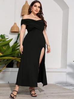 [Plus Size] 1930s Off-Shoulder Solid Long Dress -Women's Fashion Sales 15 fa0e1bed 13be 416f 87cb 2a7b957ee3e0