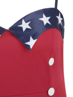 Red 1950s Stars Patchwork Strap Dress -Women's Fashion Sales 16554375801654