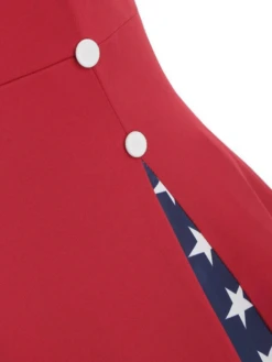 Red 1950s Stars Patchwork Strap Dress -Women's Fashion Sales 16554375845045