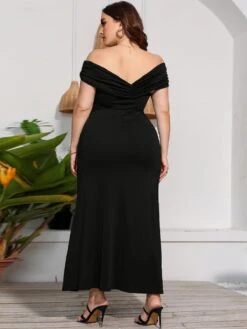 [Plus Size] 1930s Off-Shoulder Solid Long Dress -Women's Fashion Sales 16 5be58b84 3c06 41a1 a470 0085e76c0b49