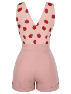 Strawberry Pink 1950s Patchwork Lace Romper -Women's Fashion Sales 1J2A6123