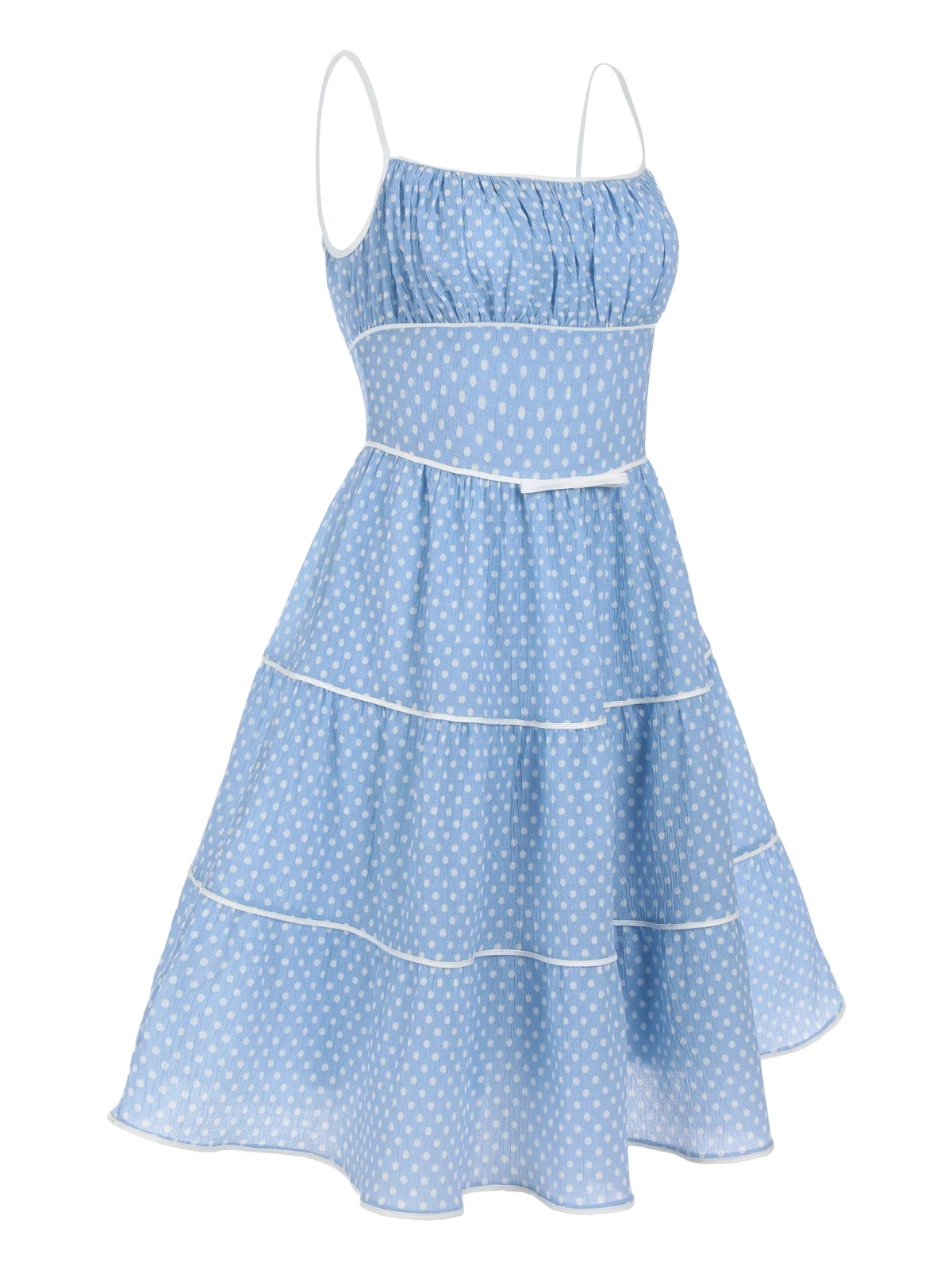 Sky Blue 1950s Strap Polka Dot Swing Dress 4 Sky Blue 1950s Strap Polka Dot Swing Dress - Image 2