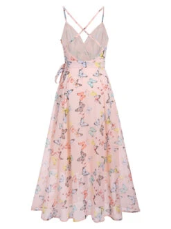 Light Pink Butterfly Strap Lace-up Vintage Dress -Women's Fashion Sales 1J2A7779