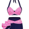 Pink & Blue 1950s Striped Halter Swimsuit -Women's Fashion Sales 1J2A9917 01