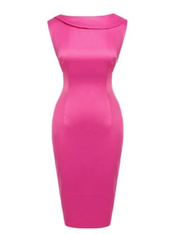 Rose Red 1960s Satin Solid Pencil Dress -Women's Fashion Sales 1 1402151c 77fe 4364 9a77 f21c08cd70ff