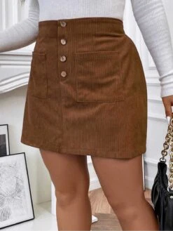 [Plus Size] Brown 1960s Pockets Solid Skirt -Women's Fashion Sales 33 compressed 4c80ce74 9c6c 4802 8d5d 95e41009d149