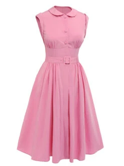 Pink 1950s Doll Collar Solid Dress -Women's Fashion Sales 3 227dd207 7ae2 4d50 a1c0 46e46b920ef1