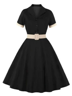 1950s Retro Contrast Short-Sleeved Lapel Dress -Women's Fashion Sales 6 88fc04ff 99e6 46e1 b64c af85a0d06e8d