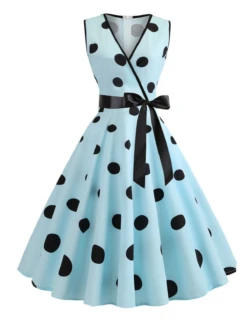 1950s Bow Polka Dot Swing Dress