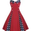 Red 1950s Stars Patchwork Strap Dress