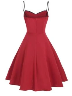 Red 1950s Stars Patchwork Strap Dress -Women's Fashion Sales 9120 3