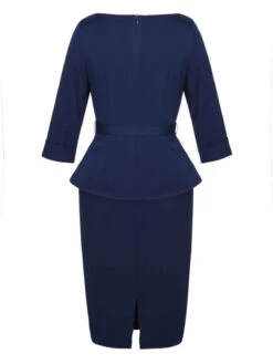 2PCS Blue 1960s Belt Top & Back Split Pencil Skirt -Women's Fashion Sales CBH180814 3