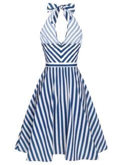 [Pre-Sale] 2PCS Blue 1940s Stripe Halter Romper & Skirt -Women's Fashion Sales CBH180881 4