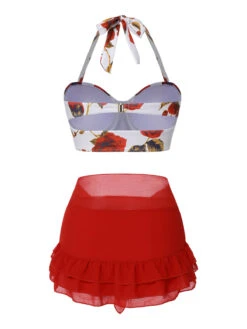 [Pre-Sale] 2PCS Red 1960s Roses Halter Swimsuit & Skirt Cover-Up -Women's Fashion Sales CBH181056 3 b988f274 c5dc 4bb9 ac85 876fc8408d75