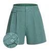 Mint Green 1950s Solid Pleating Decorative Pocket Shorts -Women's Fashion Sales D69A4267