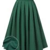 Green 1950s Solid Pleated Skirts