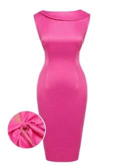 Rose Red 1960s Satin Solid Pencil Dress -Women's Fashion Sales SCH000555