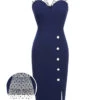 Dark Blue 1960s Patchwork Pencil Dress -Women's Fashion Sales SCH000556