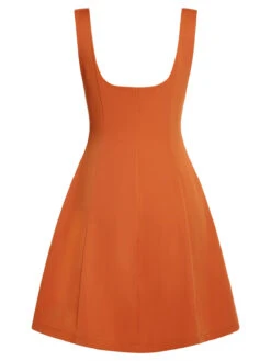 Orange 1960s Button A-Line Suspender Skirt -Women's Fashion Sales SCH000588 3