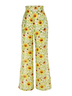 Yellow 1950s Sunflower Jacquard Pants -Women's Fashion Sales SCH000693 2