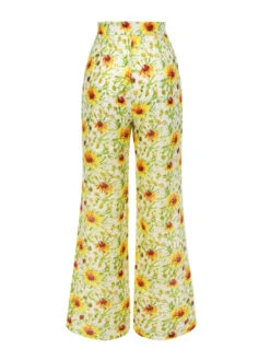 Yellow 1950s Sunflower Jacquard Pants -Women's Fashion Sales SCH000693 3