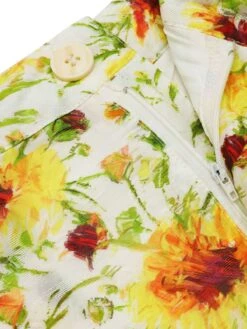 Yellow 1950s Sunflower Jacquard Pants -Women's Fashion Sales SCH000693 4