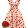 Pink 1950s Strawberry Mesh Swing Dress