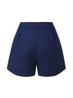 Navy Blue 1950s Solid Button Shorts -Women's Fashion Sales SCH000878 2
