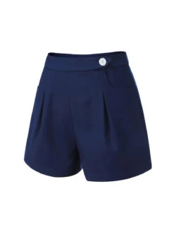 Navy Blue 1950s Solid Button Shorts -Women's Fashion Sales SCH000878 3