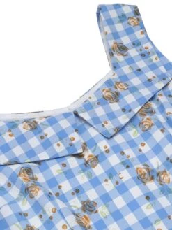 Blue 1940s Rose Plaid Lace Up Dress 13 Blue 1940s Rose Plaid Lace Up Dress -Women's Fashion Sales SCH000913 4