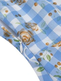 Blue 1940s Rose Plaid Lace Up Dress 14 Blue 1940s Rose Plaid Lace Up Dress -Women's Fashion Sales SCH000913 5