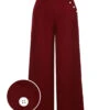 Red 1950s Burgundy Button Wide Leg Pants -Women's Fashion Sales SCH001019 01