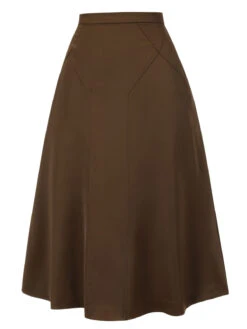Coffee 1940s High Waist Solid Skirt -Women's Fashion Sales SCH001190 2 compressed