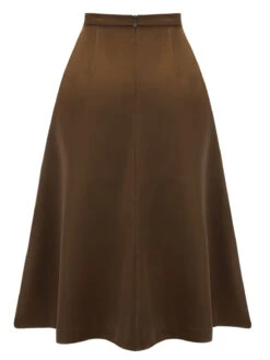 Coffee 1940s High Waist Solid Skirt -Women's Fashion Sales SCH001190 3 compressed