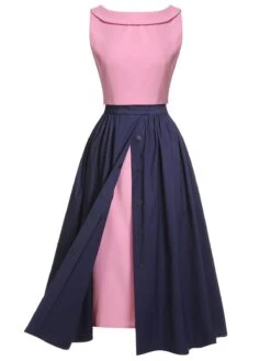 3PCS Pink 1960s Bow Blouse & Spaghetti Dress & Umbrella Skirt -Women's Fashion Sales SCH001205 1