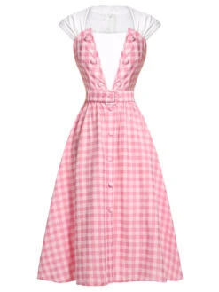 2PCS 1950s Pink Plaid Skirt & Romper With Belt -Women's Fashion Sales SCHL000021 SCHL000092 1