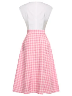 2PCS 1950s Pink Plaid Skirt & Romper With Belt -Women's Fashion Sales SCHL000021 SCHL000092 3