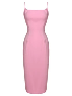 2PCS Pink 1960s Lapel Bowknot Blouse & Solid Spaghetti Strap Dress -Women's Fashion Sales SCHL000174 1 13bc6663 a7df 465f a15f 8ecd3e2e075c