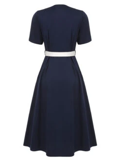 Dark Blue & White 1940s Sailor Collar Dress -Women's Fashion Sales SCHL000613 3