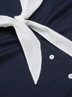 Dark Blue & White 1940s Sailor Collar Dress -Women's Fashion Sales SCHL000613 5