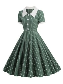 1950s Lapel Vertical Stripes Swing Dress -Women's Fashion Sales SCHL000676 G 1 compressed