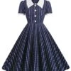 1950s Lapel Vertical Stripes Swing Dress -Women's Fashion Sales SCHL000676 NB