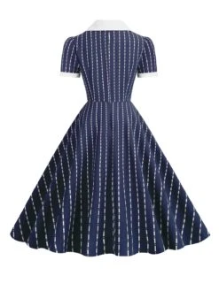 1950s Lapel Vertical Stripes Swing Dress -Women's Fashion Sales SCHL000676 NB 3 compressed