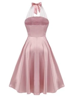 Pink 1950s Halloween Bloodstain Halter Dress -Women's Fashion Sales SCHL000825 3 compressed